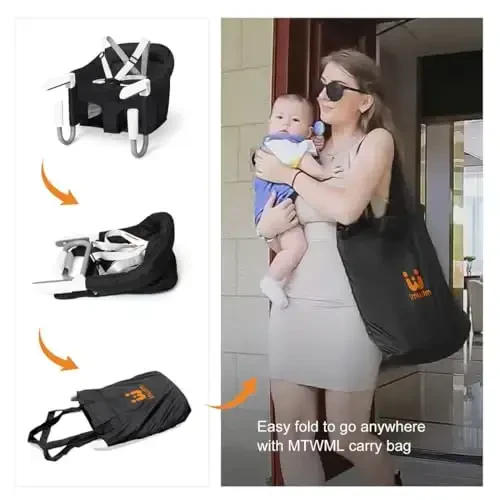 MTWML Portable High Chair for Table,Hook On High Chair That Attaches to Table,Space Saver Clip On Counter Seat for Baby,Easy Clean Baby Feeding Clamp Seat with Carry Bag for Travel(Pure-Black) - 4