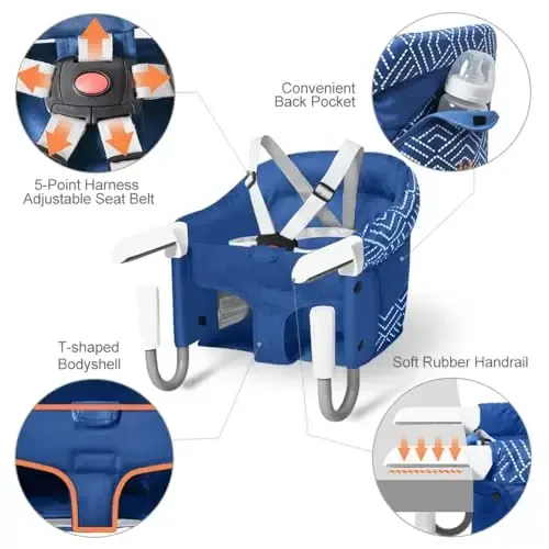 MTWML Portable High Chair for Table,Hook On High Chair That Attaches to Table,Space Saver Clip On Counter Seat for Baby,Easy Clean Baby Feeding Clamp Seat with Carry Bag for Travel(Stripe-Blue) - 1
