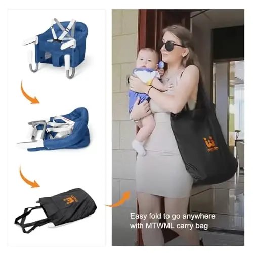 MTWML Portable High Chair for Table,Hook On High Chair That Attaches to Table,Space Saver Clip On Counter Seat for Baby,Easy Clean Baby Feeding Clamp Seat with Carry Bag for Travel(Pure-Blue) - 4