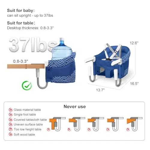 MTWML Portable High Chair for Table,Hook On High Chair That Attaches to Table,Space Saver Clip On Counter Seat for Baby,Easy Clean Baby Feeding Clamp Seat with Carry Bag for Travel(Stripe-Blue) - MTWML (1)