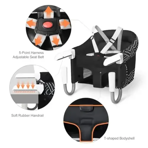 MTWML Portable High Chair for Table,Hook On High Chair That Attaches to Table,Space Saver Clip On Counter Seat for Baby,Easy Clean Baby Feeding Clamp Seat with Carry Bag for Travel(Stripe-Black) - 3