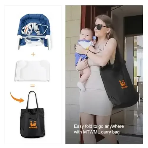 MTWML Hook On High Chair with Tray,Portable Baby High Chair That Attaches to Table,Clip On Fast Table Seat for Babies and Toddlers.Baby Feeding Seat for Dining Tables and Counter(Stripe-Blue) - 6