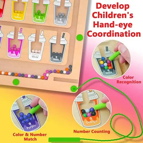 MTYOKILN Magnetic Color and Number Maze, Montessori Wooden Magnet Puzzle Game Board for Toddlers, Learning & Education Toys for Preschoolers, Fine Motor Skills Toys for Boys Girls 3-5 Years Old - 5