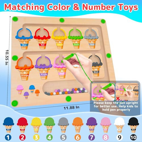 MTYOKILN Magnetic Color & Number Maze - Montessori Wooden Color Matching Learning Counting Puzzle Board - Toddler Fine Motor Skills Toys for Boys Girls 3 4 5 Years Old - 2