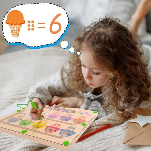 MTYOKILN Magnetic Color & Number Maze - Montessori Wooden Color Matching Learning Counting Puzzle Board - Toddler Fine Motor Skills Toys for Boys Girls 3 4 5 Years Old - 3