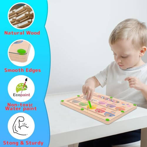 MTYOKILN Magnetic Color & Number Maze - Montessori Wooden Color Matching Learning Counting Puzzle Board - Toddler Fine Motor Skills Toys for Boys Girls 3 4 5 Years Old - 5