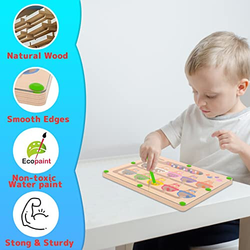 MTYOKILN Magnetic Color & Number Maze - Montessori Wooden Color Matching Learning Counting Puzzle Board - Toddler Fine Motor Skills Toys for Boys Girls 3 4 5 Years Old - 11