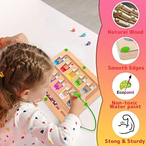 MTYOKILN Magnit rang va raqamli labirint, Montessori yog'och magnitli jumboq o'yin taxtasi bolalar uchun, maktabgacha yoshdagi bolalar uchun o'quv va ta'lim o'yinchoqlari, o'g'il bolalar va qizlar uchun nozik motorika o'yinchoqlari 3-5 yosh - 1