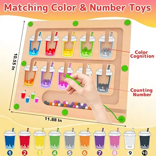 MTYOKILN Magnetic Color and Number Maze, Montessori Wooden Magnet Puzzle Game Board for Toddlers, Learning & Education Toys for Preschoolers, Fine Motor Skills Toys for Boys Girls 3-5 Years Old - 2
