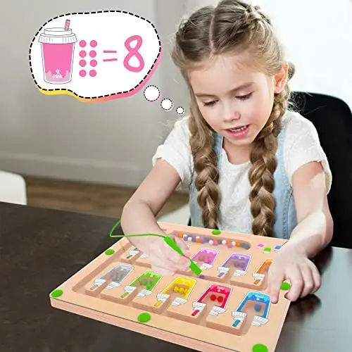 MTYOKILN Magnetic Color and Number Maze, Montessori Wooden Magnet Puzzle Game Board for Toddlers, Learning & Education Toys for Preschoolers, Fine Motor Skills Toys for Boys Girls 3-5 Years Old - 3