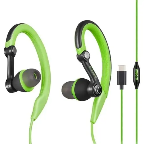 mucro【Wired headphonesType-C Plug in-Ear Sport， Earhook Earbuds Over Ear Wired Stereo ，Headphones for Jogging Gym (Green) - MUCRO