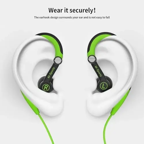 mucro【Wired headphonesType-C Plug in-Ear Sport， Earhook Earbuds Over Ear Wired Stereo ，Headphones for Jogging Gym (Green) - 4