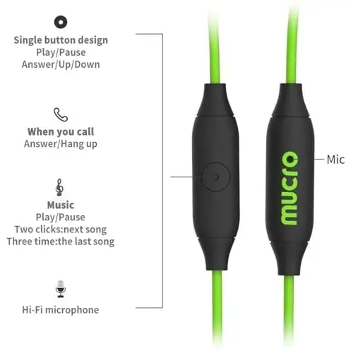 mucro【Wired headphonesType-C Plug in-Ear Sport， Earhook Earbuds Over Ear Wired Stereo ，Headphones for Jogging Gym (Green) - 3