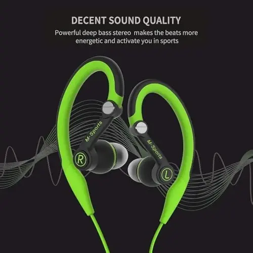 mucro【Wired headphonesType-C Plug in-Ear Sport， Earhook Earbuds Over Ear Wired Stereo ，Headphones for Jogging Gym (Green) - 5