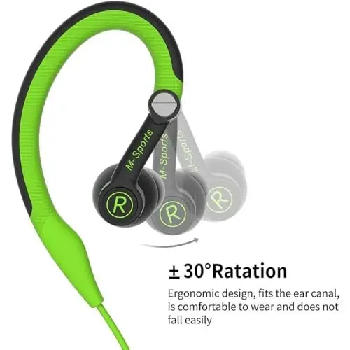 mucro Headphone WireType-C Plug in-Ear Sport Earhook Earbuds Over Ear Wired Wired Stereo Headphones for Jogging Gym (Green) (Green) - 2