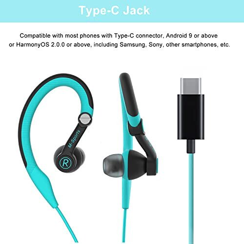 Mucro USB C Headphones Wired Earbuds with Over Ear Hooks for Sport/Running/Gym, in Ear Type C Earphone for Samsung, Google, Oneplus and Other Smartphones - 3