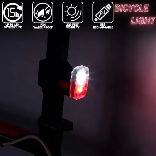Mudder Yuguruvchilar uchun chiroqlar Qayta zaryadlanuvchi LED xavfsizlik lampalari USB qayta zaryadlanuvchi Klip Stroboskop Velosiped orqa chiroqlari 5 rejimli Miltillovchi Velosiped chiroqlari Tungi sayr qilish, yurish, uy hayvonlari uchun it - MUDDER (1)