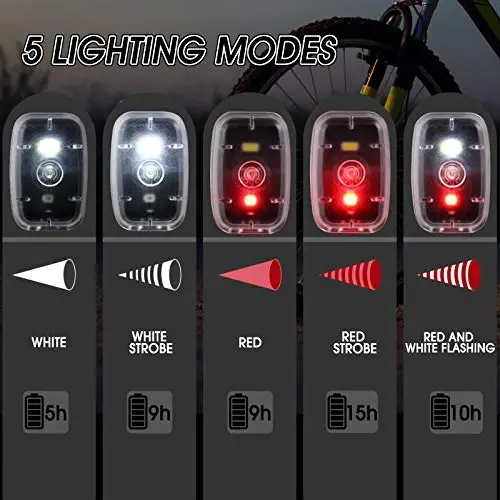 Mudder Yuguruvchilar uchun chiroqlar Qayta zaryadlanuvchi LED xavfsizlik lampalari USB qayta zaryadlanuvchi Klip Stroboskop Velosiped orqa chiroqlari 5 rejimli Miltillovchi Velosiped chiroqlari Tungi sayr qilish, yurish, uy hayvonlari uchun it - 4