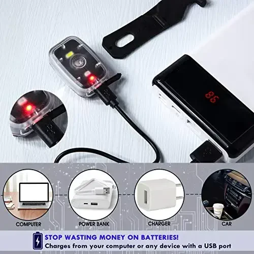 Mudder yuguruvchilar uchun yugurish chiroqlari Qayta zaryadlanuvchi LED xavfsizlik lampalari USB qayta zaryadlanuvchi Klip bilan qistirib qo'yiladigan Stroboskop Velosiped orqa chiroqlari 5 rejimli tungi velosiped chiroqlari Yugurish, sayr qilish, uy hayvonlari uchun it - 5
