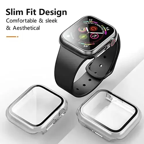Mugust 3 Pack Apple Watch SE 44mm Series 6 5 4 uchun g‘ilof, закалённый shisha ekran himoyachisi bilan qattiq kompyuter g‘ilofi, suv o‘tkazmaydigan tirnalishga qarshi HD Ultra yupqa to‘liq himoya qopqog‘i - 7