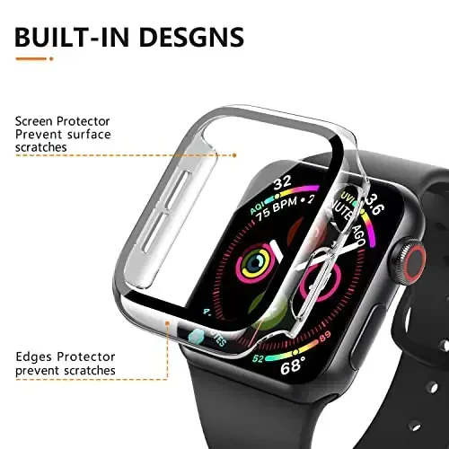Mugust 3 Pack Apple Watch Series 3 42mm uchun g'ilof Qattiq kompyuter g'ilofi Temperlangan shisha ekran himoyachisi Suv o'tkazmaydigan tirnalishga qarshi HD Ultra yupqa to'liq himoya qopqog'i iWatch 42mm uchun (Shaffof) - 2
