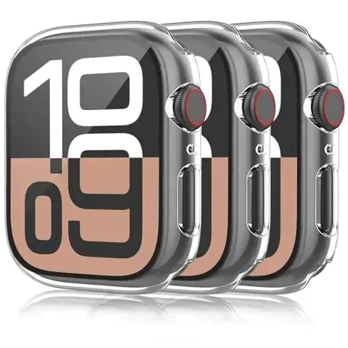 Mugust 3 Pack Case for Apple Watch Series 10 42mm Hard PC Case with Tempered Glass Screen Protector Waterproof Anti-Scratch Ultra-Thin Protective Cover for iWatch Series 10 42mm, Transparent*3 - 1