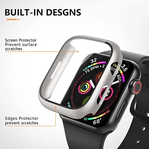 Mugust 3 Pack Case for Apple Watch Series 10 42mm Qattiq kompyuter g'ilofi, Temperli shisha ekran himoyachisi, Suv o'tkazmaydigan tirnalishga qarshi o'ta yupqa himoya qopqog'i iWatch uchun, Qora/atirgul oltin/Yulduz nur - 3