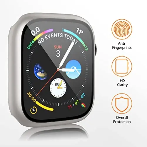 Mugust 3 Pack Case for Apple Watch Series 10 42mm Qattiq kompyuter g'ilofi, Temperli shisha ekran himoyachisi, Suv o'tkazmaydigan tirnalishga qarshi o'ta yupqa himoya qopqog'i iWatch uchun, Qora/atirgul oltin/Yulduz nur - 6