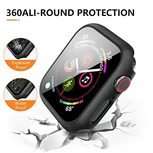 Mugust 3 Pack Case for Apple Watch Series 9 Series 8 Series 7 45mm Hard PC Case with Tempered Glass Screen Protector Waterproof Anti-Scratch HD Ultra-Thin Full Protective Cover for iWatch 45mm (Black) - 4