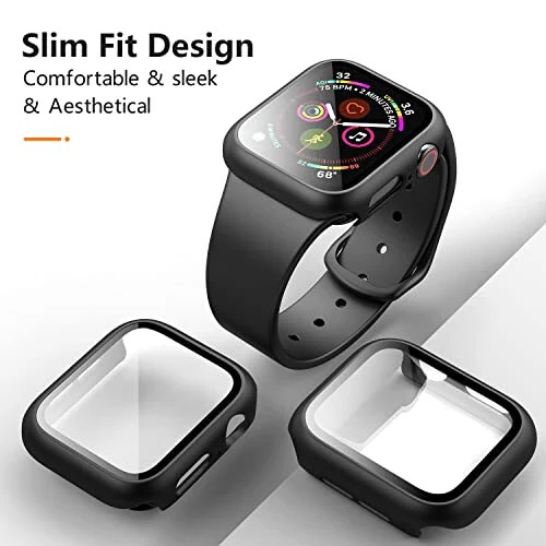 Mugust 3-pack чехол для Apple Watch SE 44 мм Series 6 Series 5 Series 4 жесткий PC-чехол с защитным стеклом экрана водонепроницаемый, антицарапающий, ультратонкий защитный чехол для iWatch 44 мм (черный) - 6