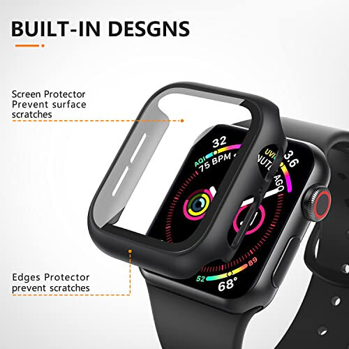 Mugust 3-pack чехол для Apple Watch SE 44 мм Series 6 Series 5 Series 4 жесткий PC-чехол с защитным стеклом экрана водонепроницаемый, антицарапающий, ультратонкий защитный чехол для iWatch 44 мм (черный) - 3