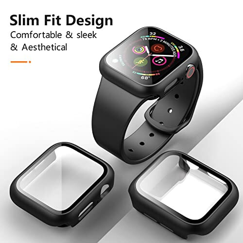 Mugust 3-pack чехол для Apple Watch SE 44 мм Series 6 Series 5 Series 4 жесткий PC-чехол с защитным стеклом экрана водонепроницаемый, антицарапающий, ультратонкий защитный чехол для iWatch 44 мм (черный) - 6