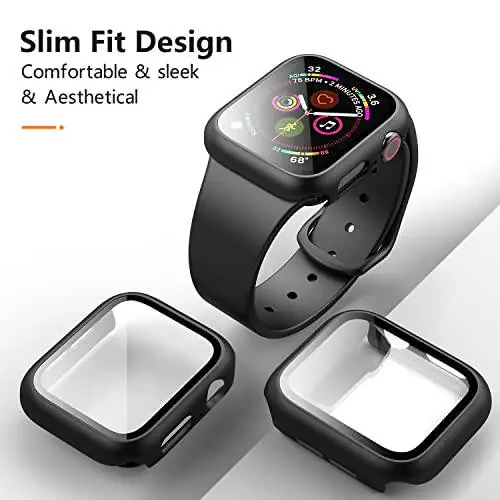 Mugust 3 taʼrifli Apple Watch SE 44mm Series 6 Series 5 Series 4 qattiq PC korpusi temperlangan shisha ekran himoyachisi suv oʻtkazmaydigan chizishga chidamli ultra yupqa himoya qoplamasi iWatch 44mm (qora) - 6