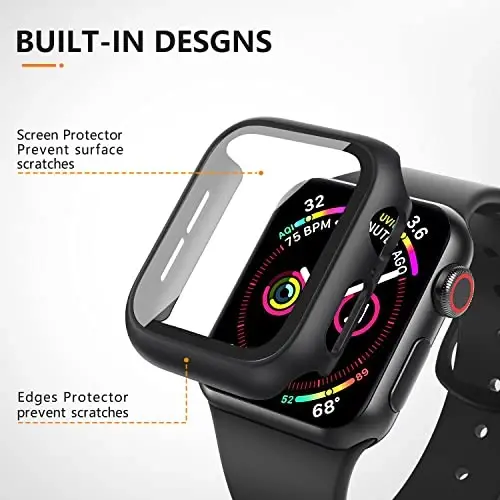 Mugust 3 Pack Case for Apple Watch SE 40mm Series 6 5 4 Hard PC Case with Tempered Glass Screen Protector Waterproof Anti-Scratch Ultra-Thin Protective Cover for iWatch 40mm (Black) - MUGUST (1)