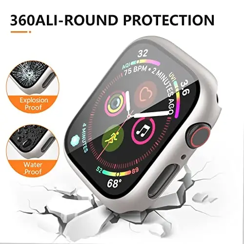 Mugust 3 Pack Case for Apple Watch SE 44mm Series 6 5 4 Hard PC Case with Tempered Glass Screen Protector Waterproof Anti-Scratch HD Ultra-Thin Full Protective Cover - 2