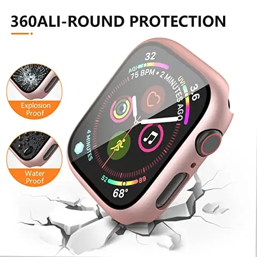Mugust 3 Pack Case for Apple Watch Series 10 46mm Hard PC Case with Tempered Glass Screen Protector Waterproof Anti-Scratch Ultra-Thin Protective Cover, Transparent/Rose Gold/Starlight - 3