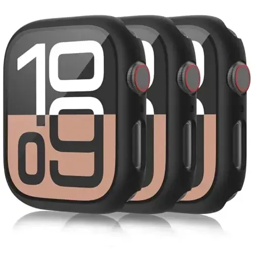 Mugust 3 Pack Case for Apple Watch Series 10 46mm Hard PC Case with Tempered Glass Screen Protector Waterproof Anti-Scratch Ultra-Thin Protective Cover for iWatch Series 10 46mm, Black - 1