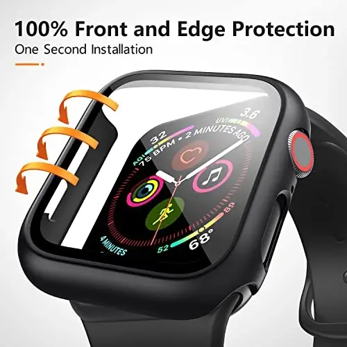 Mugust 3'lü Paket Apple Watch Series 9 Series 8 Series 7 45mm için Sert PC Kılıfı Temperli Cam Ekran Koruyucu Su Geçirmez Çizilmez HD Ultra İnce Tam Koruyucu Kapak iWatch 45mm (Siyah) - MUGUST (1)