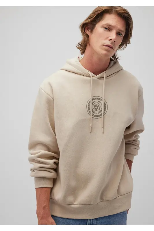 Mühür Logo Baskılı Kapüşonlu Bej Sweatshirt 0s10192-70143-Gri - MAVI