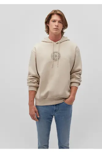 Mühür Logo Baskılı Kapüşonlu Bej Sweatshirt 0s10192-70143-Gri - MAVI (1)