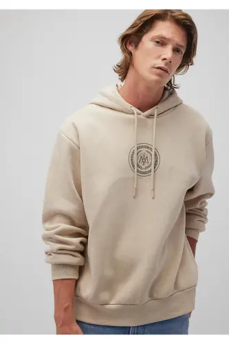 Mühür Logo Baskılı Kapüşonlu Bej Sweatshirt 0s10192-70143-Gri 