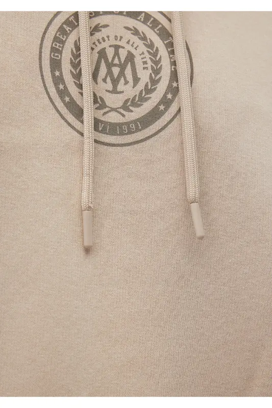 Mühür Logo Baskılı Kapüşonlu Bej Sweatshirt 0s10192-70143 - Gri-70143 - 6
