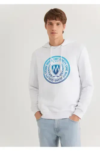 Mühür Logo Baskılı Kapüşonlu Beyaz Sweatshirt 0611721-620-Beyaz - 1