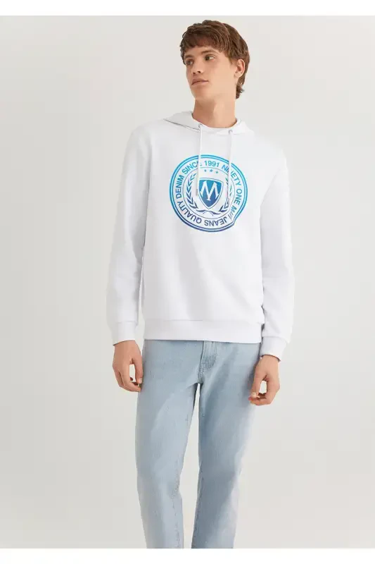 Mühür Logo Baskılı Kapüşonlu Beyaz Sweatshirt 0611721-620-Beyaz - 2