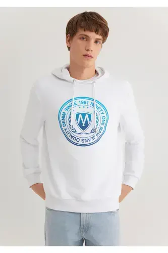 Mühür Logo Baskılı Kapüşonlu Beyaz Sweatshirt 0611721-620-Beyaz - 3