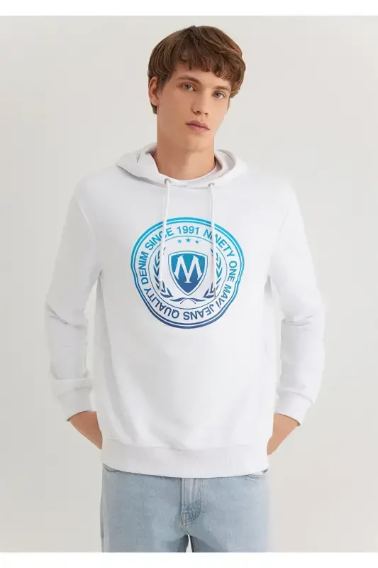 Mühür Logo Baskılı Kapüşonlu Beyaz Sweatshirt 0611721-620-Beyaz - 3