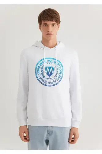 Mühür Logo Baskılı Kapüşonlu Beyaz Sweatshirt 0611721-620-Beyaz - 4