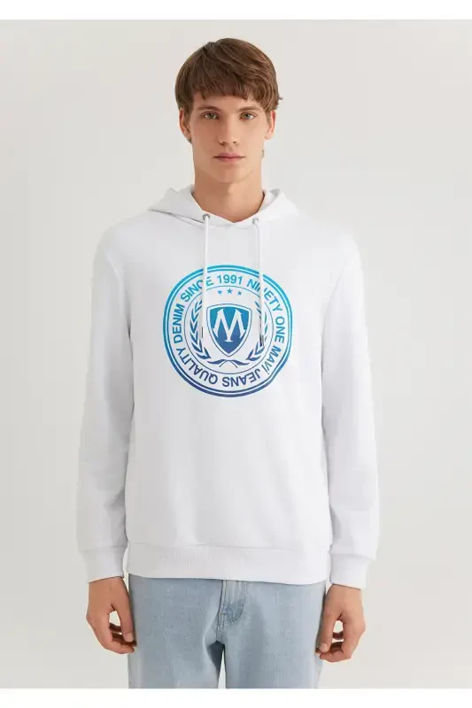 Mühür Logo Baskılı Kapüşonlu Beyaz Sweatshirt 0611721-620-Beyaz - 4