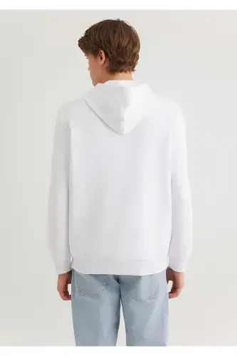 Mühür Logo Baskılı Kapüşonlu Beyaz Sweatshirt 0611721-620-Beyaz - 5