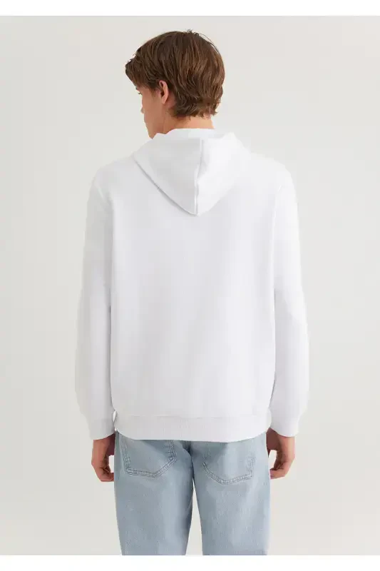 Mühür Logo Baskılı Kapüşonlu Beyaz Sweatshirt 0611721-620-Beyaz - 5